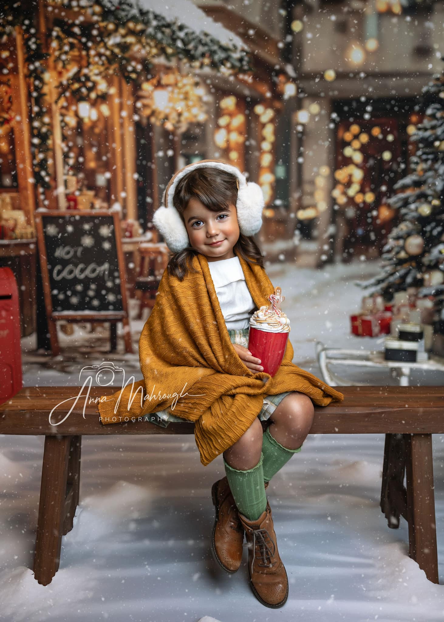 Kate Sapin de Noël Rue Chocolat chaud Boutique Toile de fond conçue par Emetselch - Kate Backdrop FR