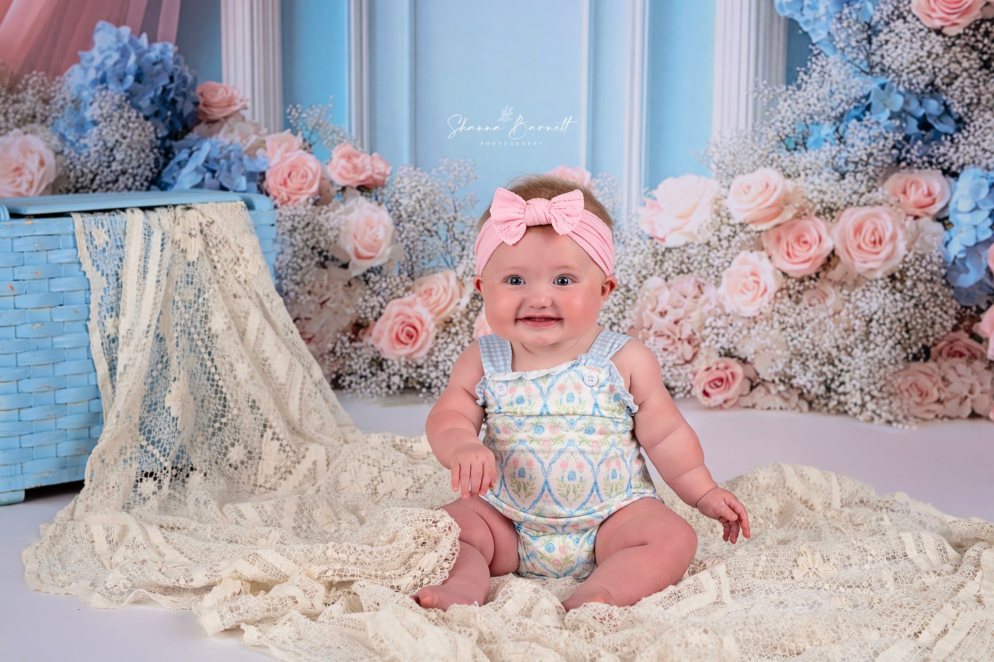 Kate Fleurs Mur Rétro Rideau Rose Bleu Toile de fond conçue par Mini MakeBelieve - Kate Backdrop FR
