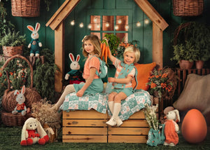 Kate Pâques Lapin Maison Jardin Vert Toile de fond conçue par Emetselch