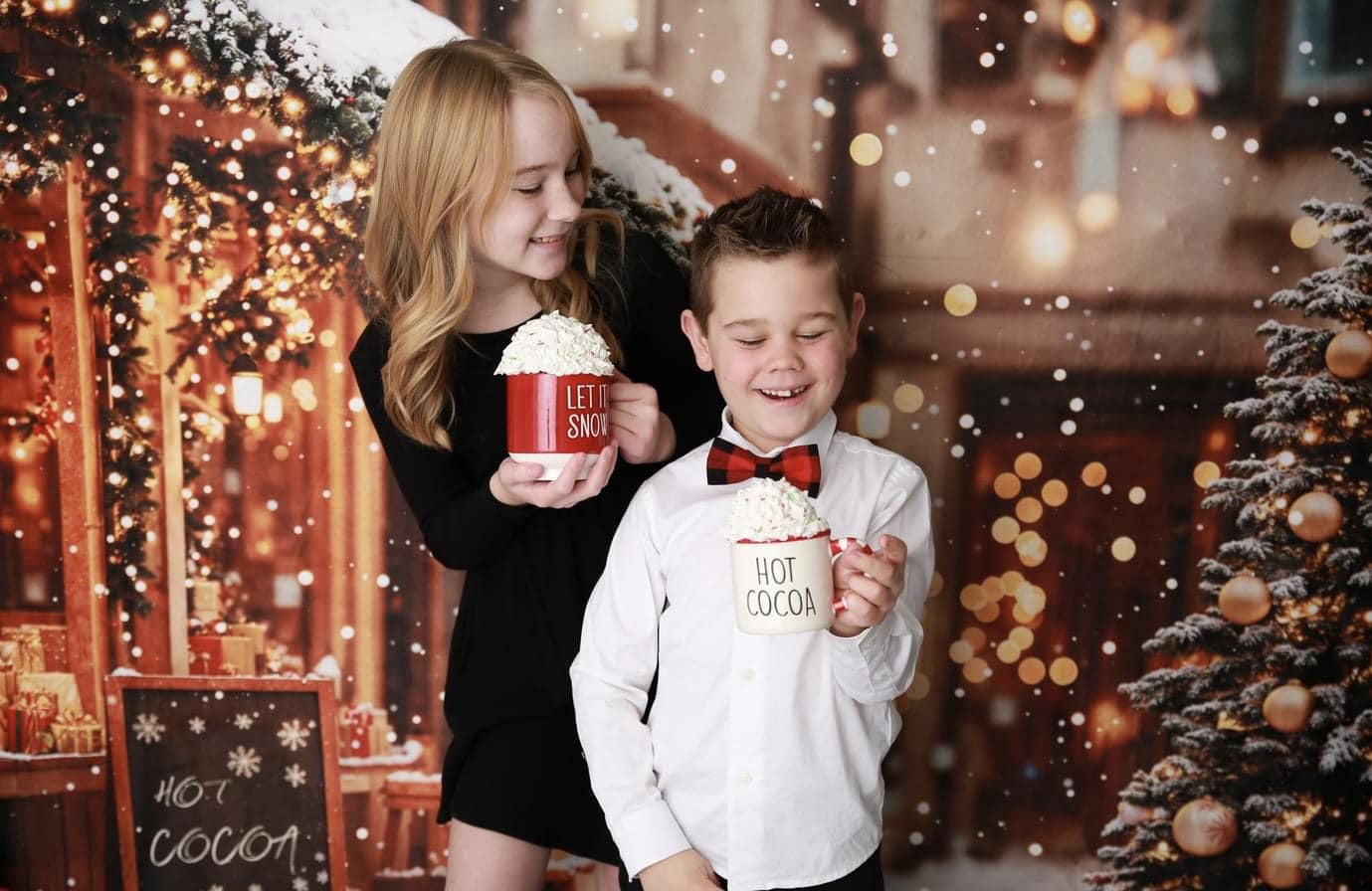 Kate Sapin de Noël Rue Chocolat chaud Boutique Toile de fond conçue par Emetselch - Kate Backdrop FR