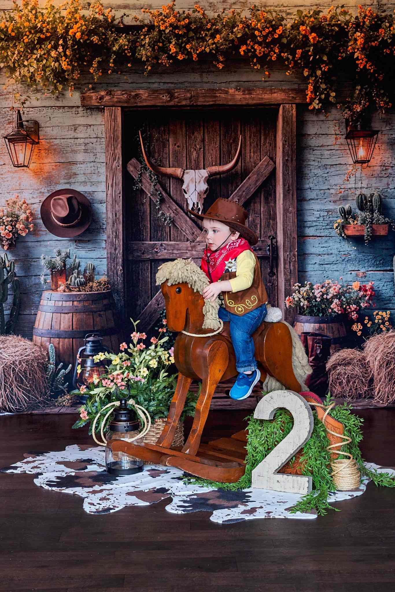 Kate Cowboy Rustique Grange Porte Toile de fond conçue par Emetselch - Kate Backdrop FR