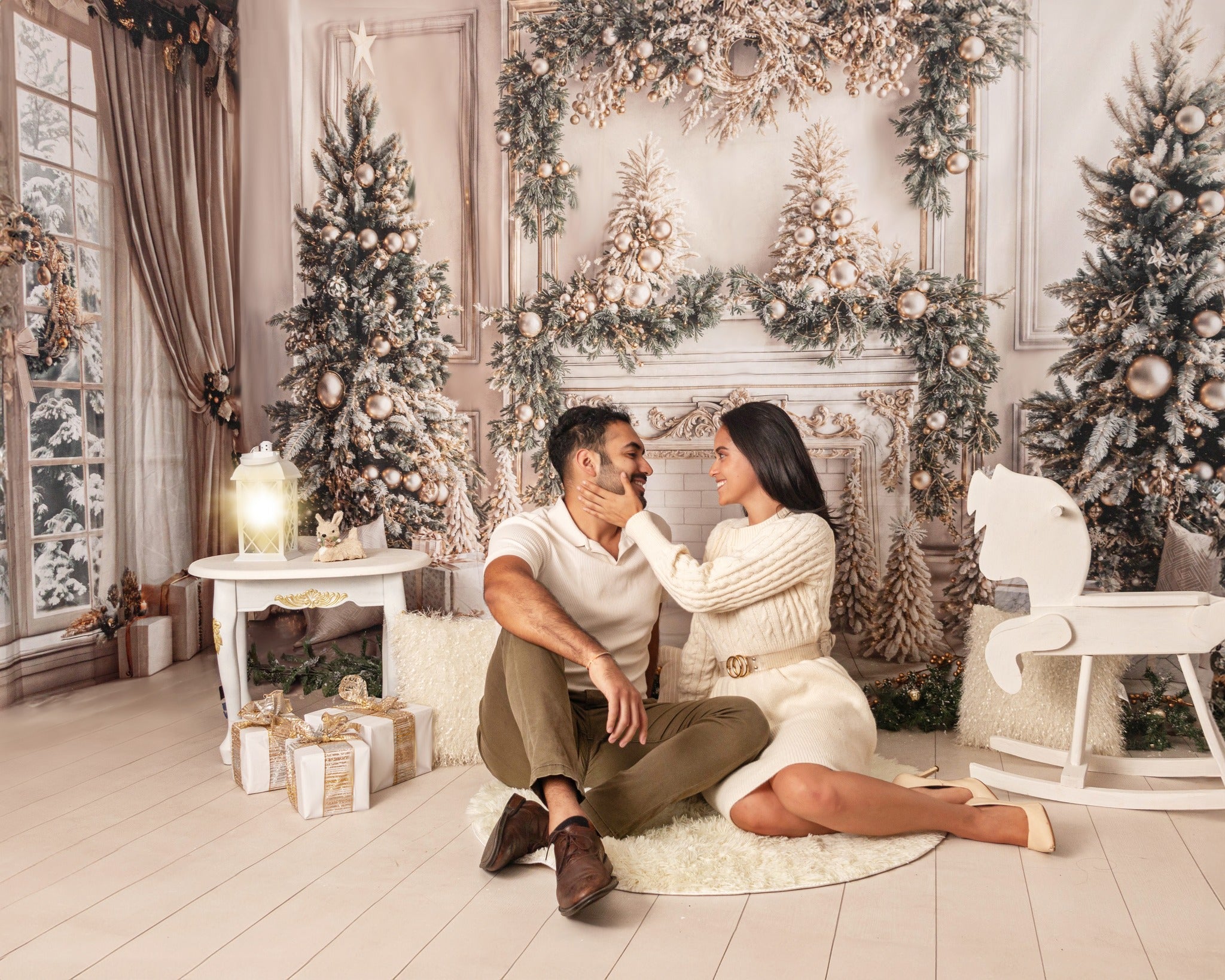 Kate Sapin de Noël Blanc Cheminée en briques Toile de fond conçue par Emetselch - Kate Backdrop FR