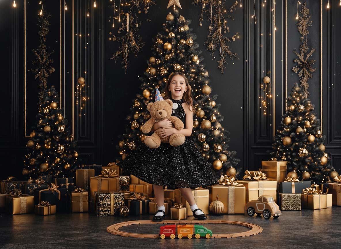 Kate Noir Paillettes Fête Robe pour Enfants - Kate Backdrop FR