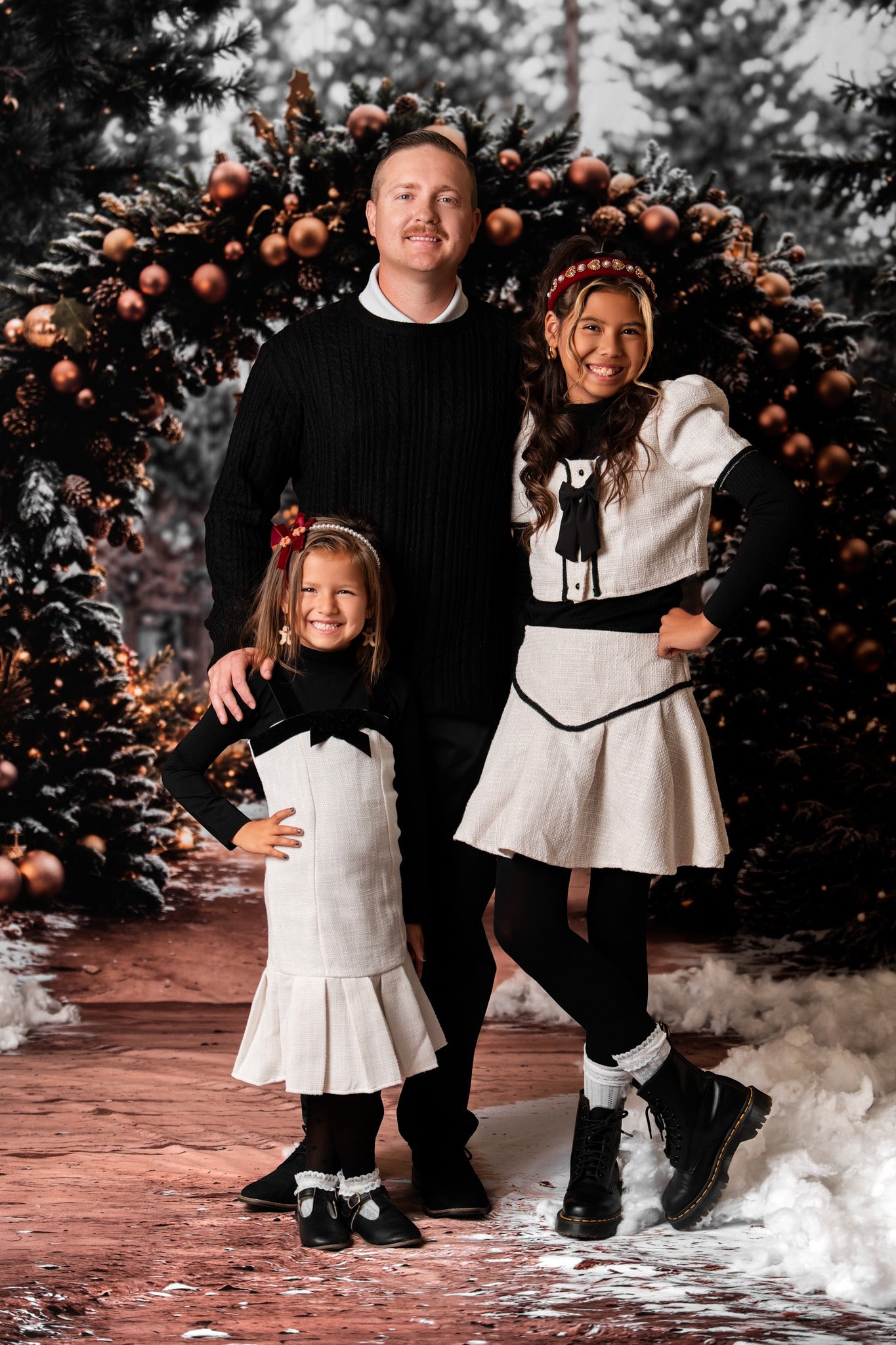 Kate Arbre de Noël Voûte Forêt Décors Doré Toile de fond+Hiver Chemin enneigé Sol Toile de fond - Kate Backdrop FR