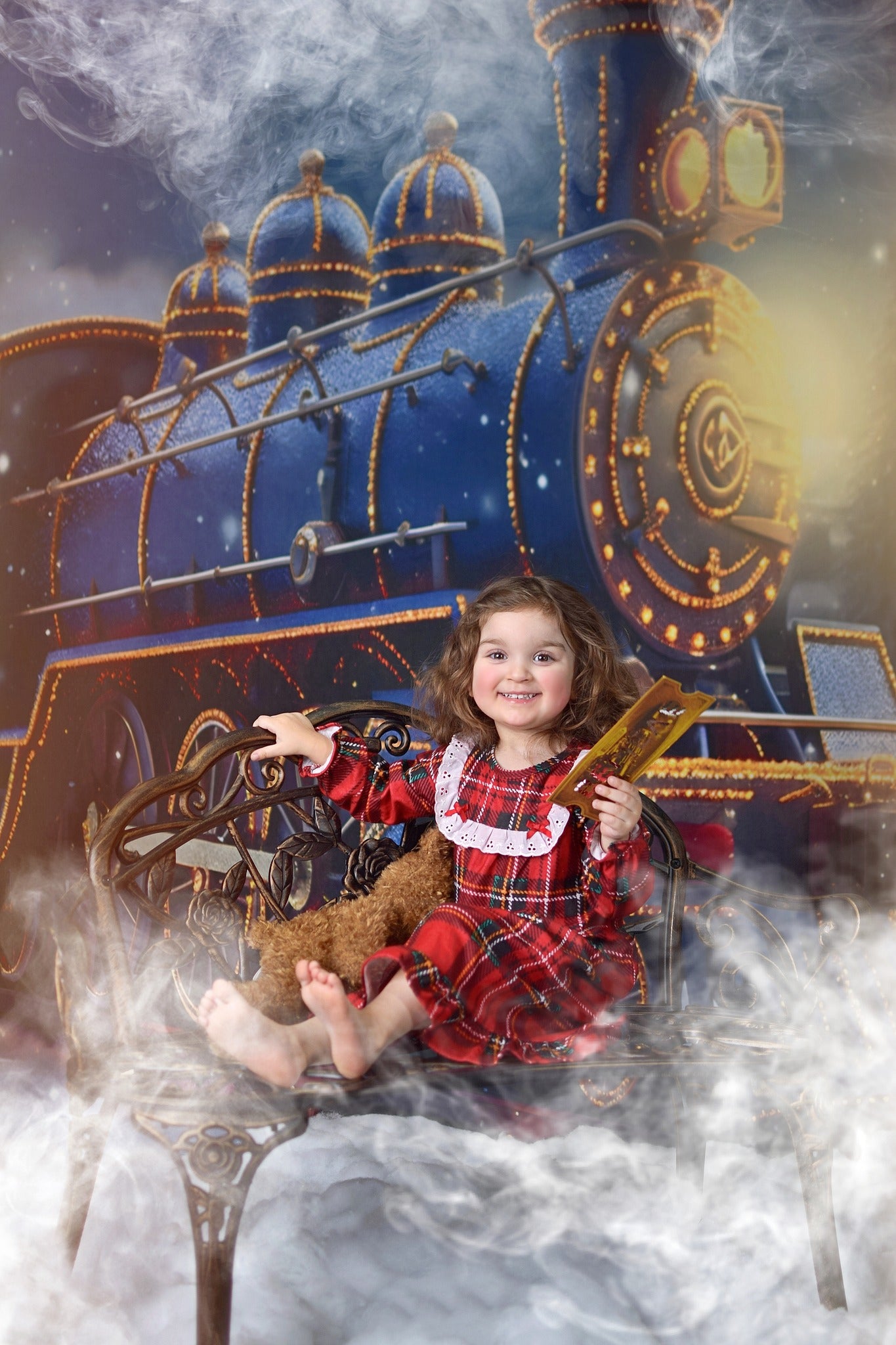 Kate Train Neige Nuit Hiver Toile de fond pour la photographie - Kate Backdrop FR