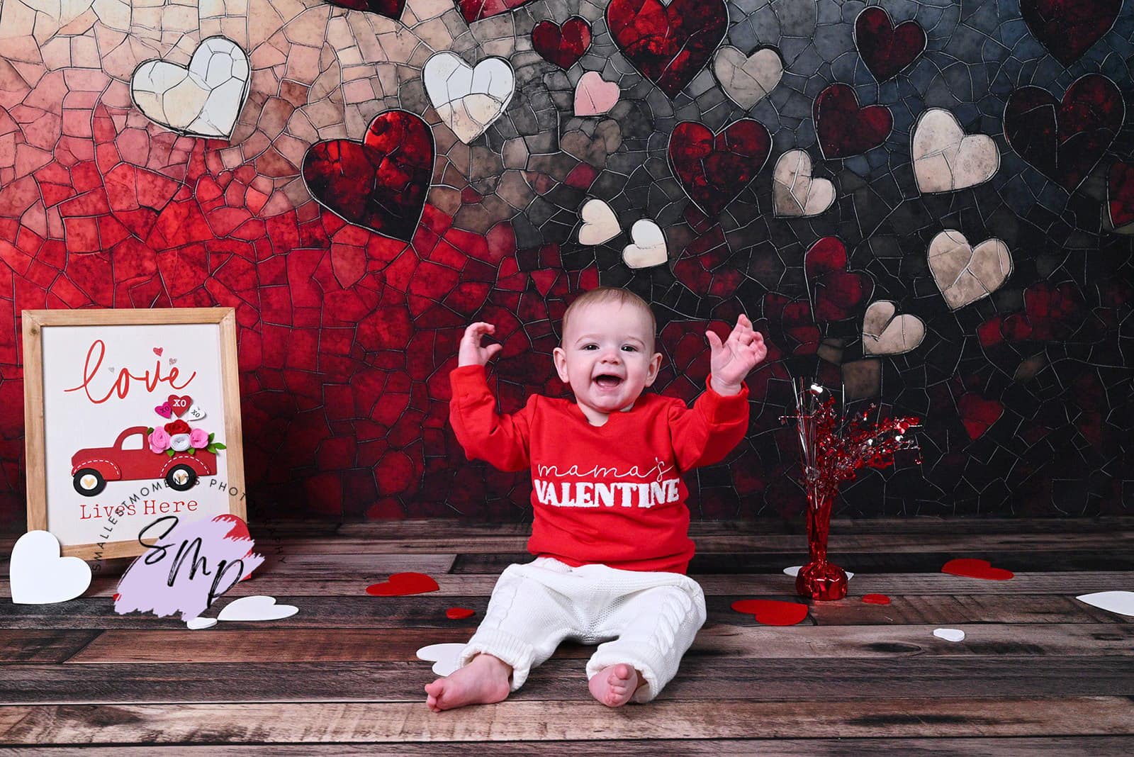 Kate Saint Valentin Cœur Mur de Pierre Dégradé Toile de fond conçue par Patty Roberts - Kate Backdrop FR