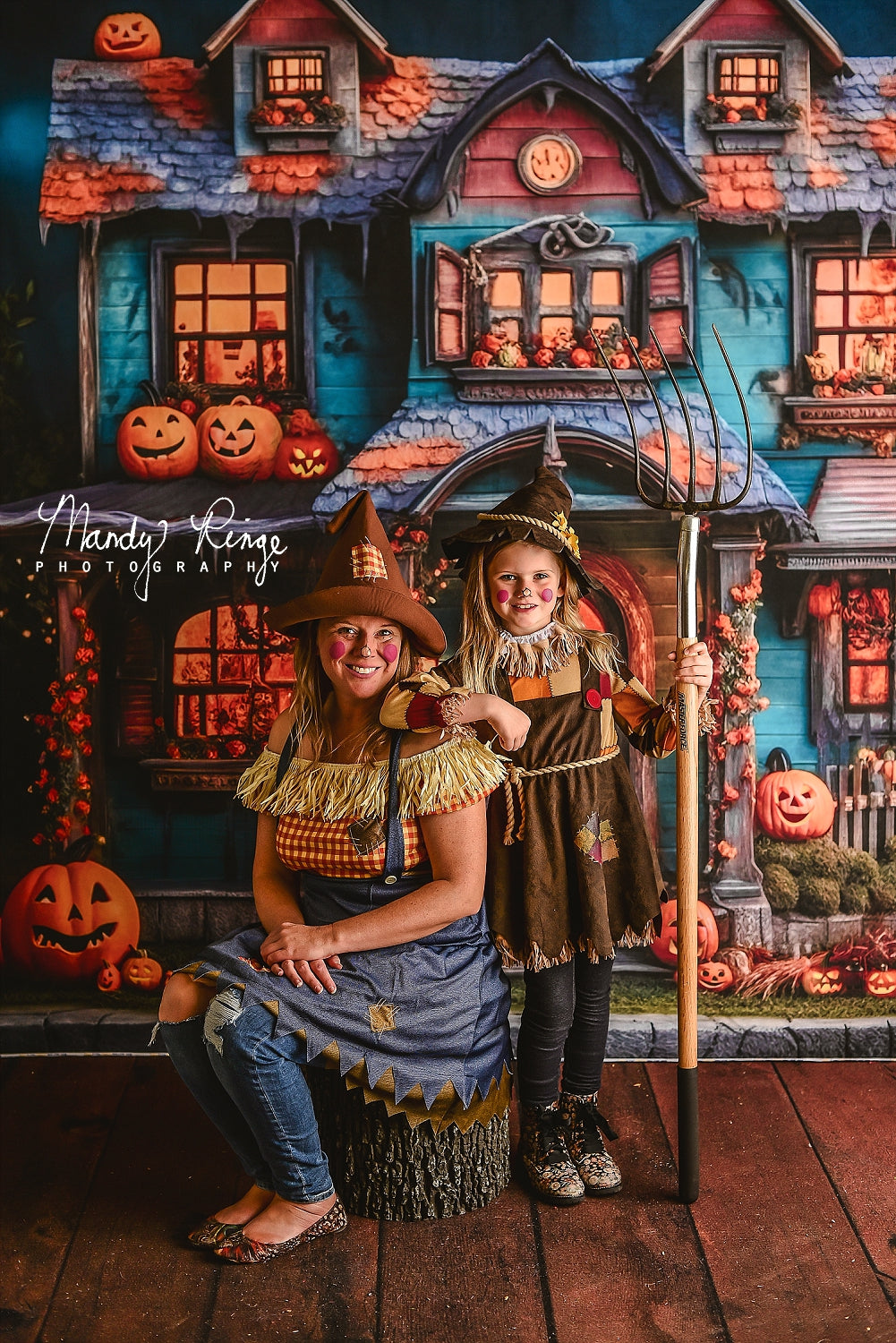 Kate Citrouille Halloween Maison Jaune Toile de fond conçue par Mandy Ringe - Kate Backdrop FR
