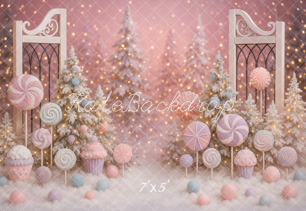 Kate Noël Bonbons Neige Portail Rose Toile de fond conçue par Ashley Paul - Kate Backdrop FR