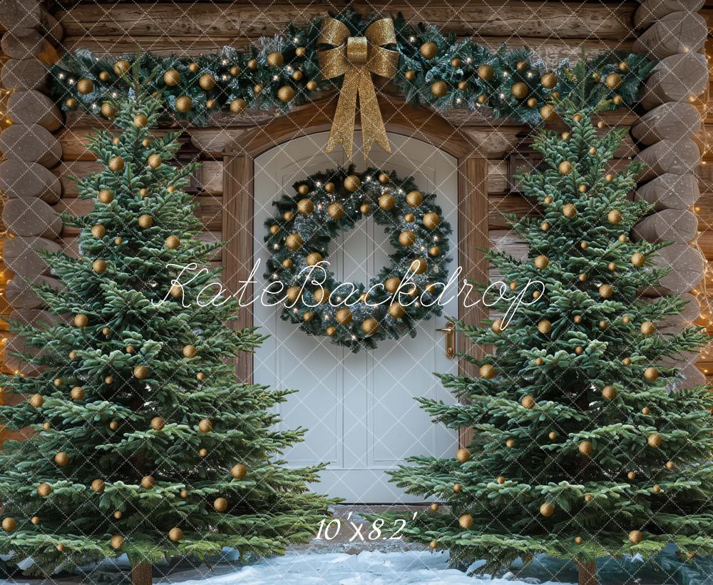 Kate Sapins de Noël Chalet Porte Neige Toile de fond conçue par Mini MakeBelieve - Kate Backdrop FR