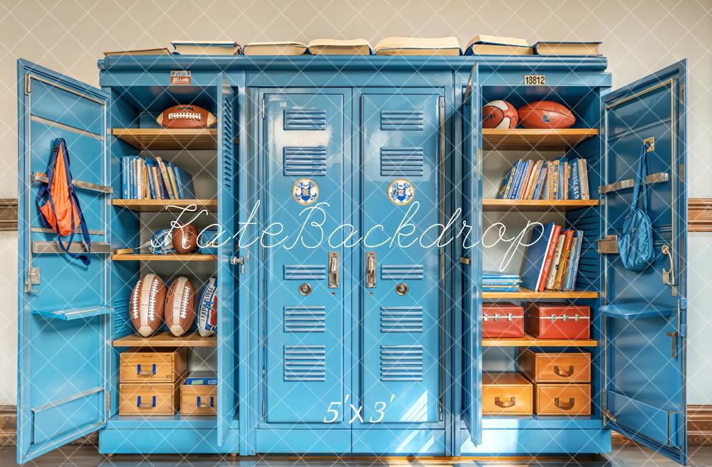 Kate Scolaire Casiers Bleu Livres Toile de fond conçue par Emetselch - Kate Backdrop FR