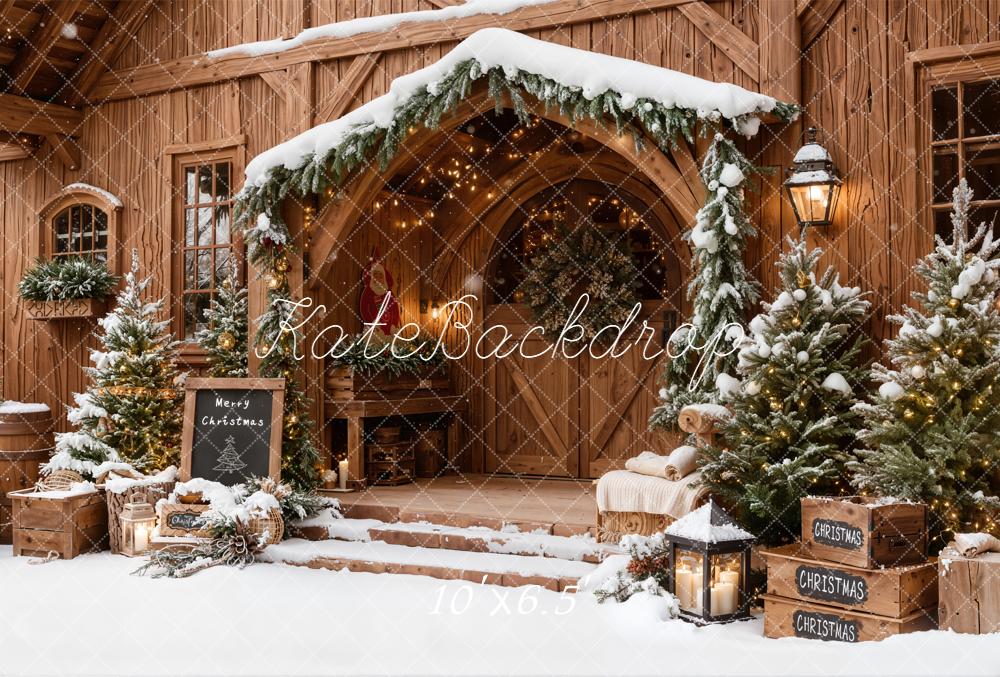 Kate Noël Chalet Extérieur Sapins Toile de fond en Laine conçue par Emetselch - Kate Backdrop FR