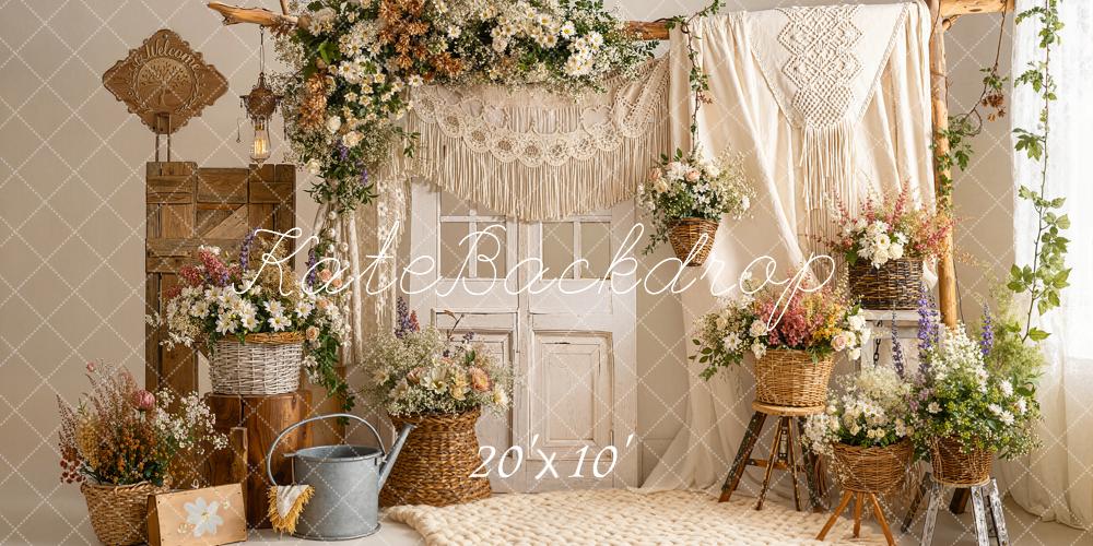 Kate Bohème Fleurs Paniers Beige Toile de fond conçue par Emetselch