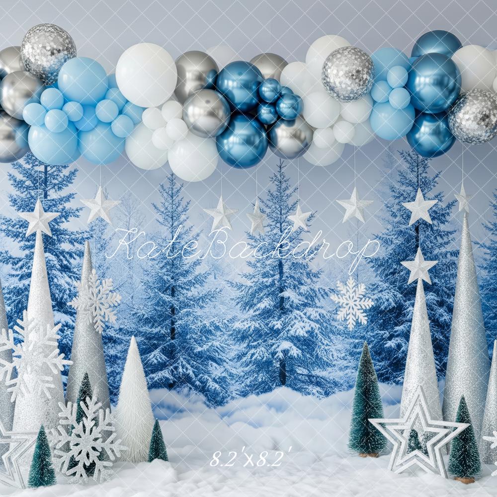 Kate Hiver Arbres Ballons Étoiles Neige Toile de fond conçue par Patty Roberts