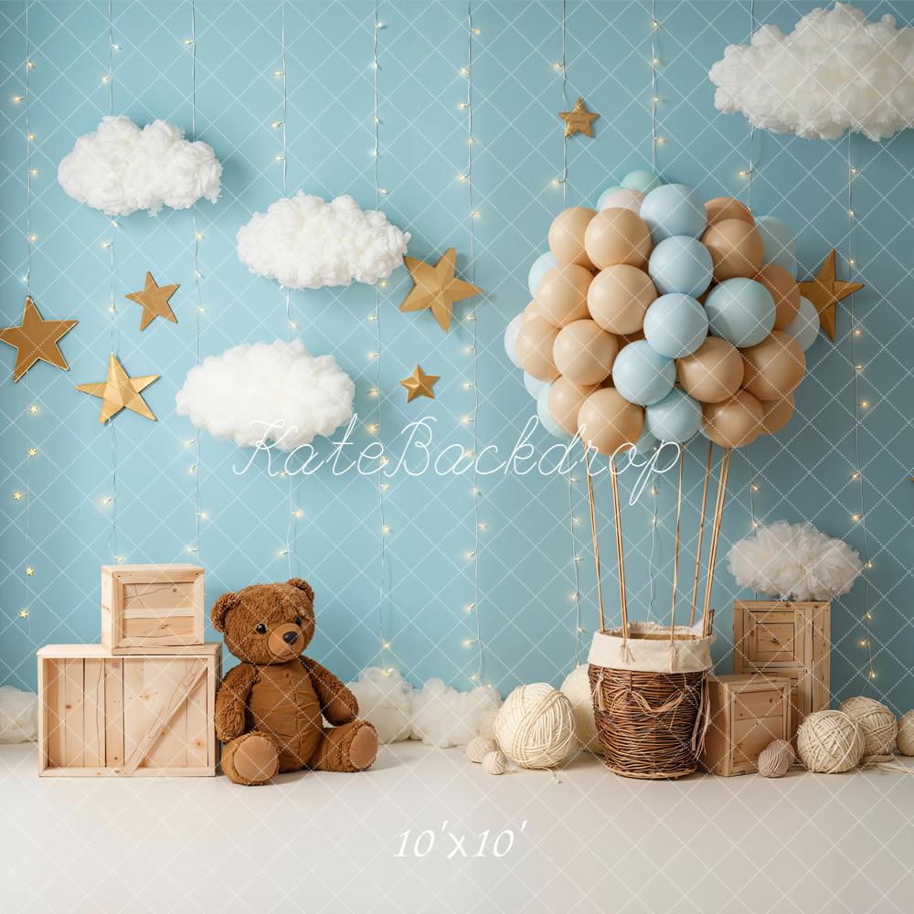 Kate Enfant Chambre Bleu Nuages Ballons Toile de fond conçue par Emetselch