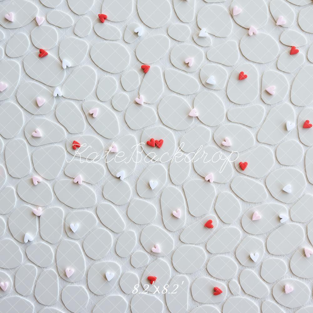 Kate Cœurs Pierre Blanc Rouge Sol Toile de fond conçue par Mini MakeBelieve