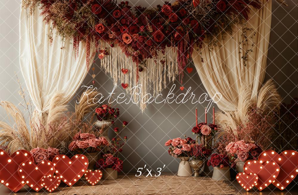 Kate Saint Valentin Fleurs Pampas Coeurs Toile de fond conçue par Emetselch