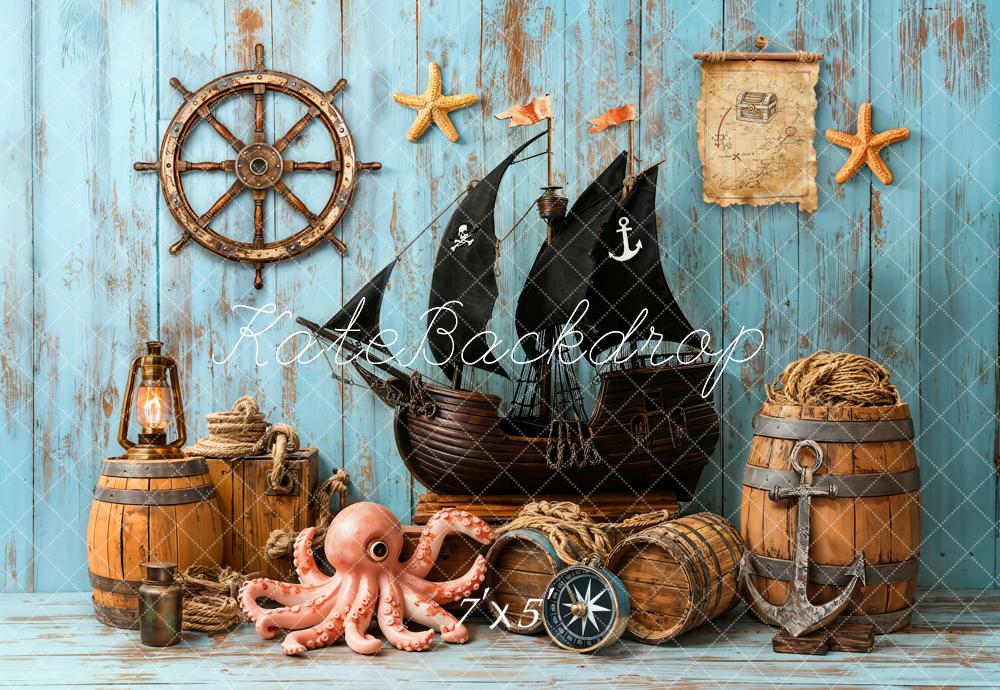 Kate Pirate Bateau Octopus Tonneau Bois Toile de fond conçue par Emetselch