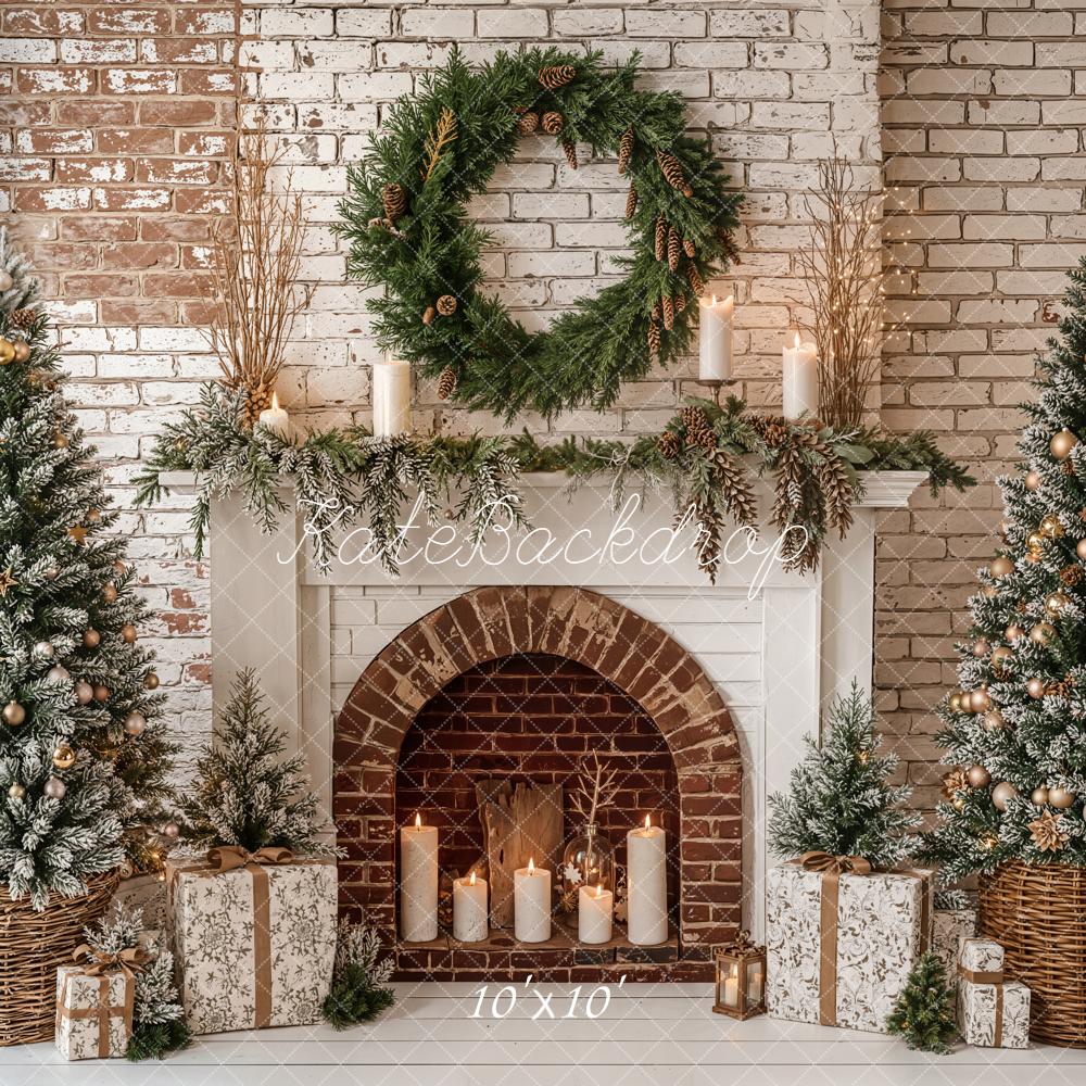Kate Noël Mur de briques Cheminée Cadeaux Toile de fond conçue par Emetselch - Kate Backdrop FR