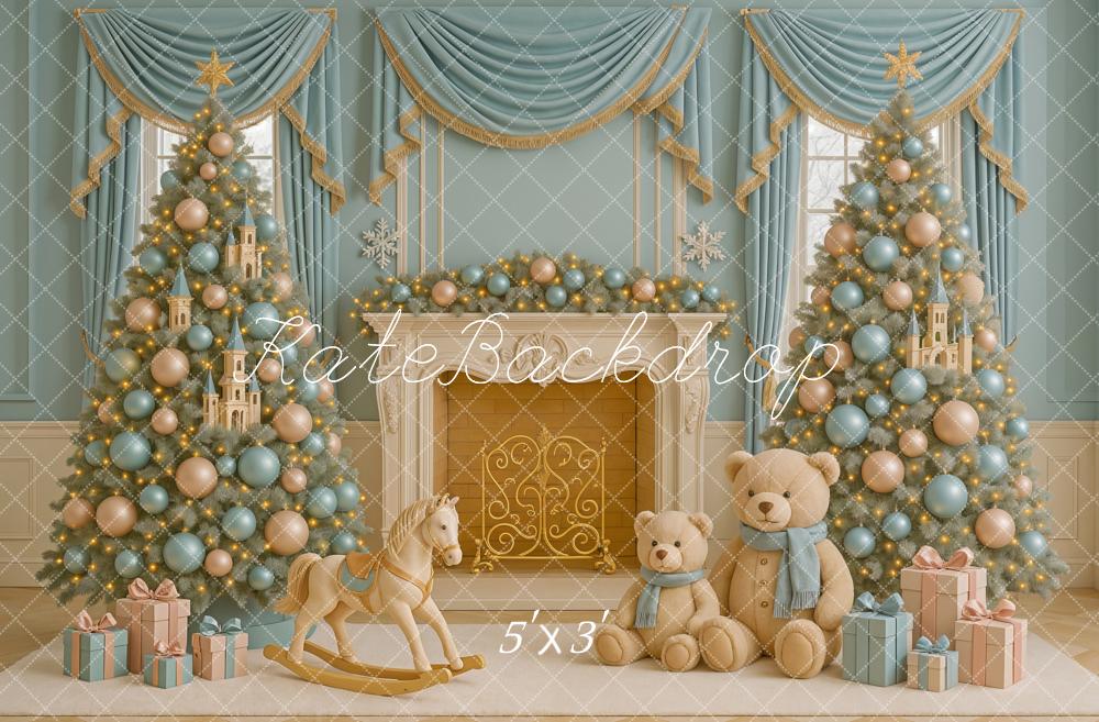 Kate Noël Sapins Ours Cheminée Cadeaux Toile de fond conçue par Ashley Paul