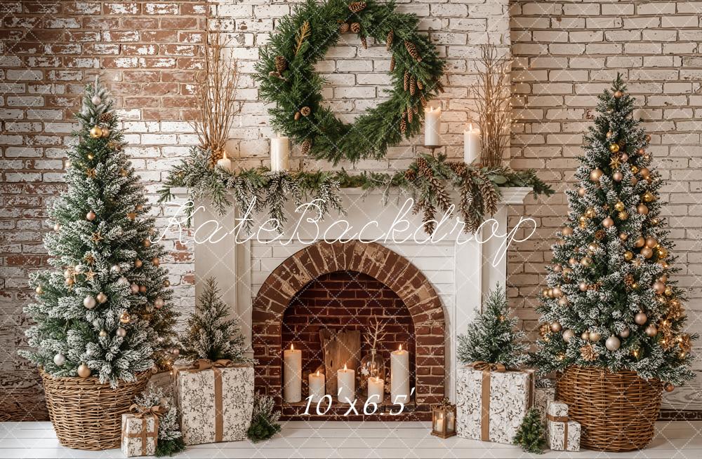 Kate Noël Cheminée Sapins Cadeaux Toile de fond en Laine conçue par Emetselch - Kate Backdrop FR