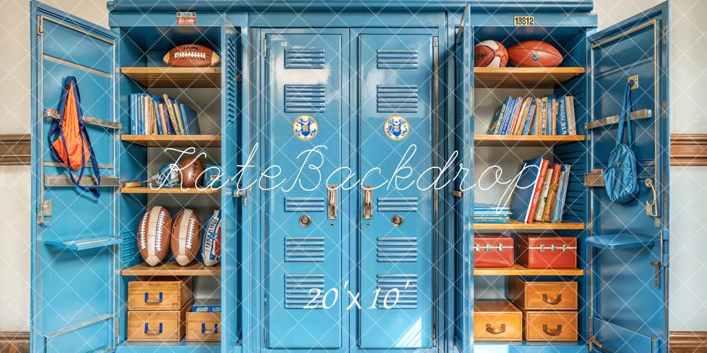 Kate Scolaire Casiers Bleu Livres Toile de fond conçue par Emetselch - Kate Backdrop FR