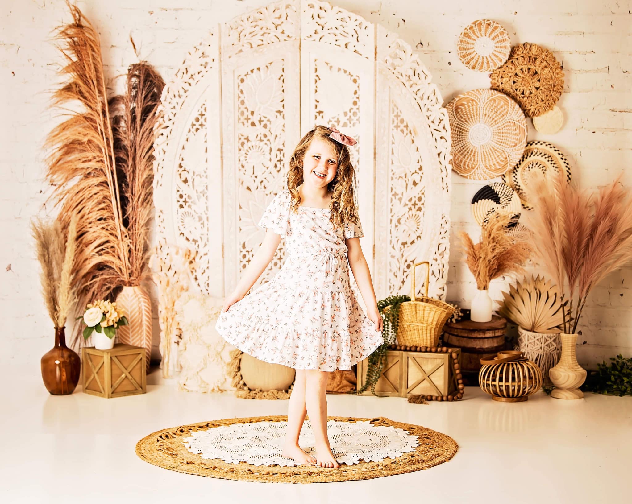 Kate Boho Herbe des pampas Beige Toile de fond conçue par Mandy Ringe - Kate Backdrop FR