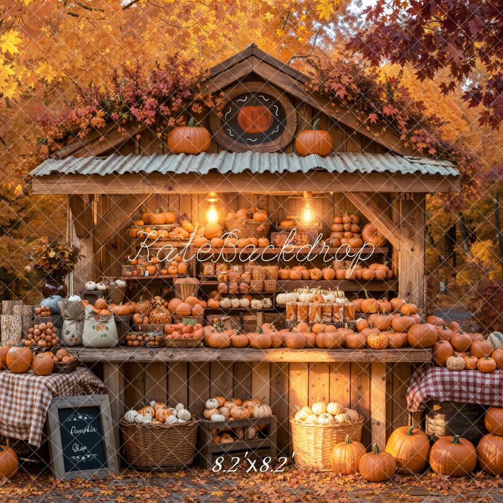 Kate Automne Citrouilles Marché Stand Bois Toile de fond conçue par Emetselch