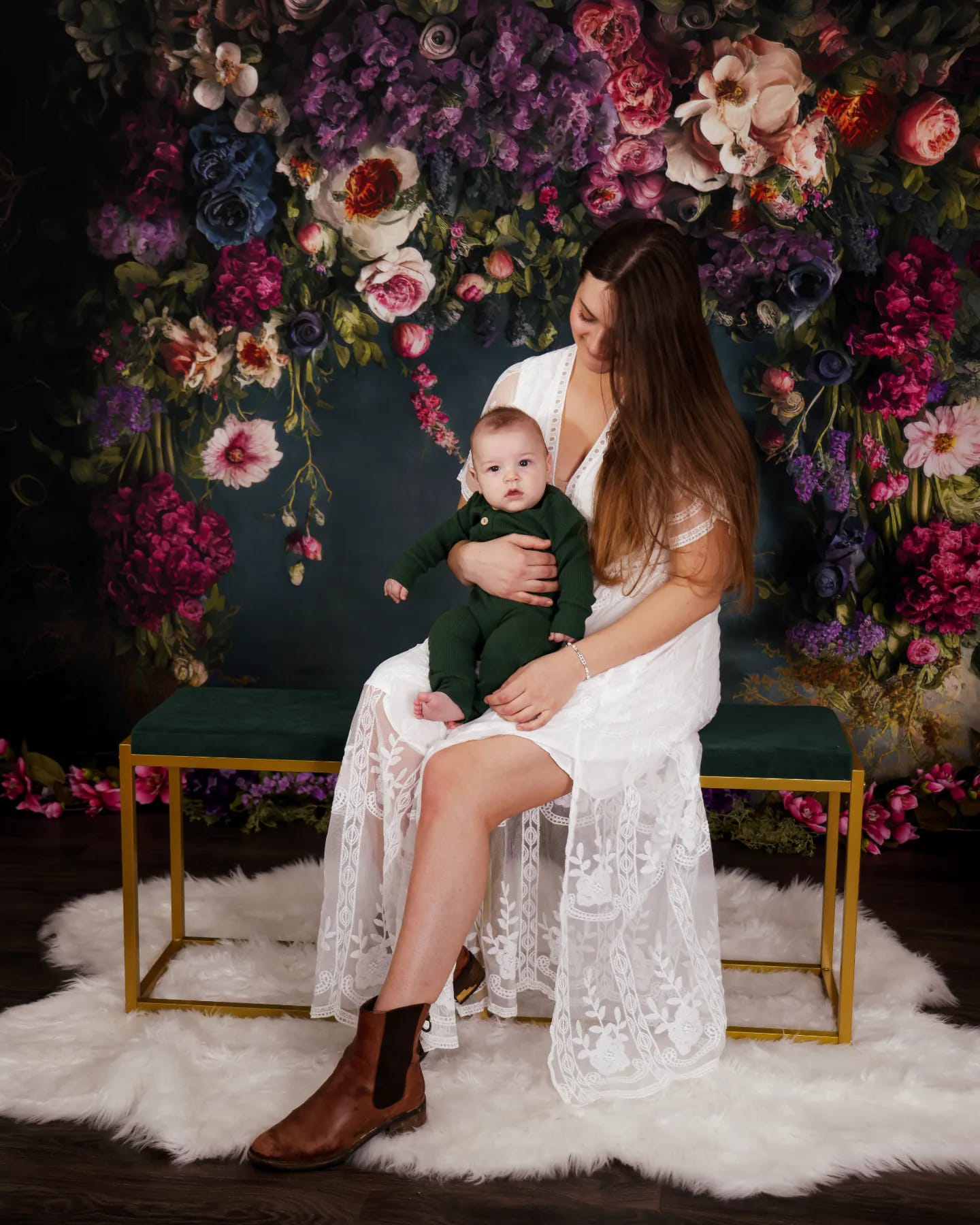 Offres Éclair-Kate Sarcelle foncée Fleurs Beaux-arts Toile de fond en Laine conçue par Mini MakeBelieve - Kate Backdrop FR