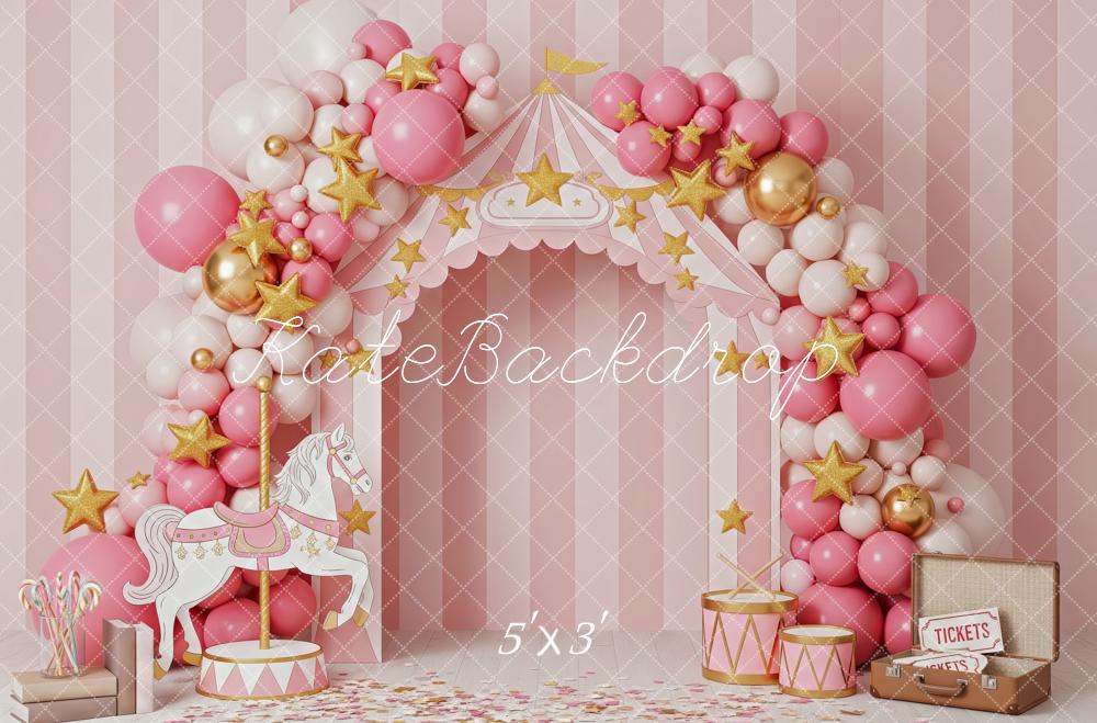 Kate Cirque Carrousel Ballons Rose Toile de fond conçue par Patty Roberts - Kate Backdrop FR