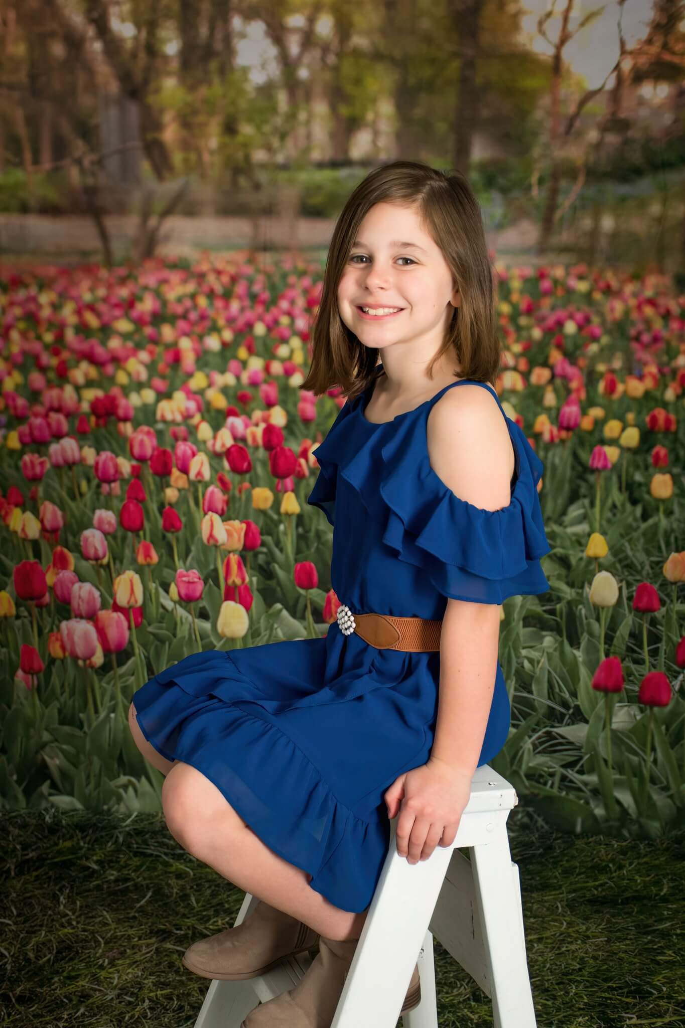 Kate Champ de tulipes Printemps Fleurs Toile de fond conçue par Mandy Ringe - Kate Backdrop FR