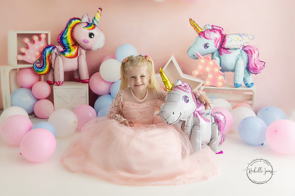 Kate Ballons Anniversaire Rose Licorne Toile de fond conçue par Emetselch - Kate Backdrop FR