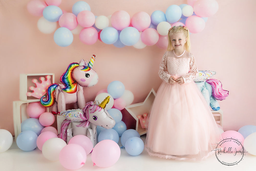 Kate Ballons Anniversaire Rose Licorne Toile de fond conçue par Emetselch - Kate Backdrop FR