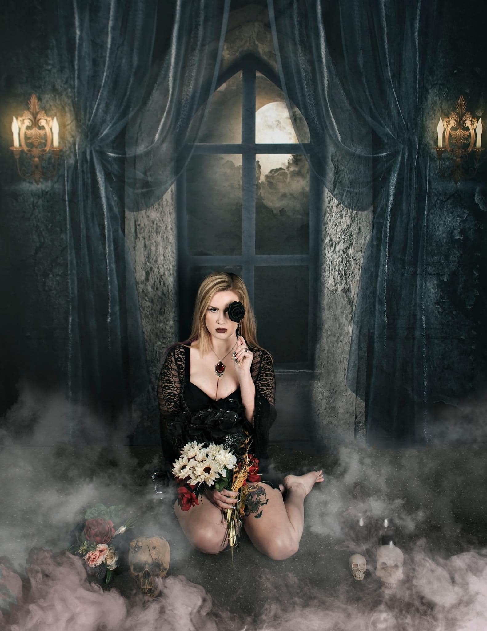 Kate Halloween Château Nuit Lune Nuage Toile de fond conçue par Uta Mueller Photographie - Kate Backdrop FR