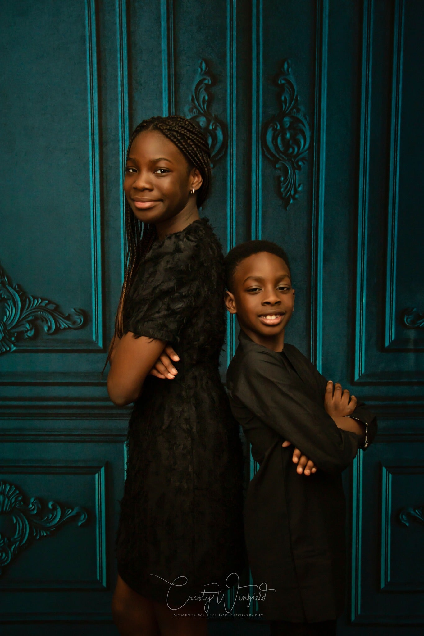 Kate Rétro Ancien Mur Bleu foncé Famille Toile de fond pour la photographie - Kate Backdrop FR