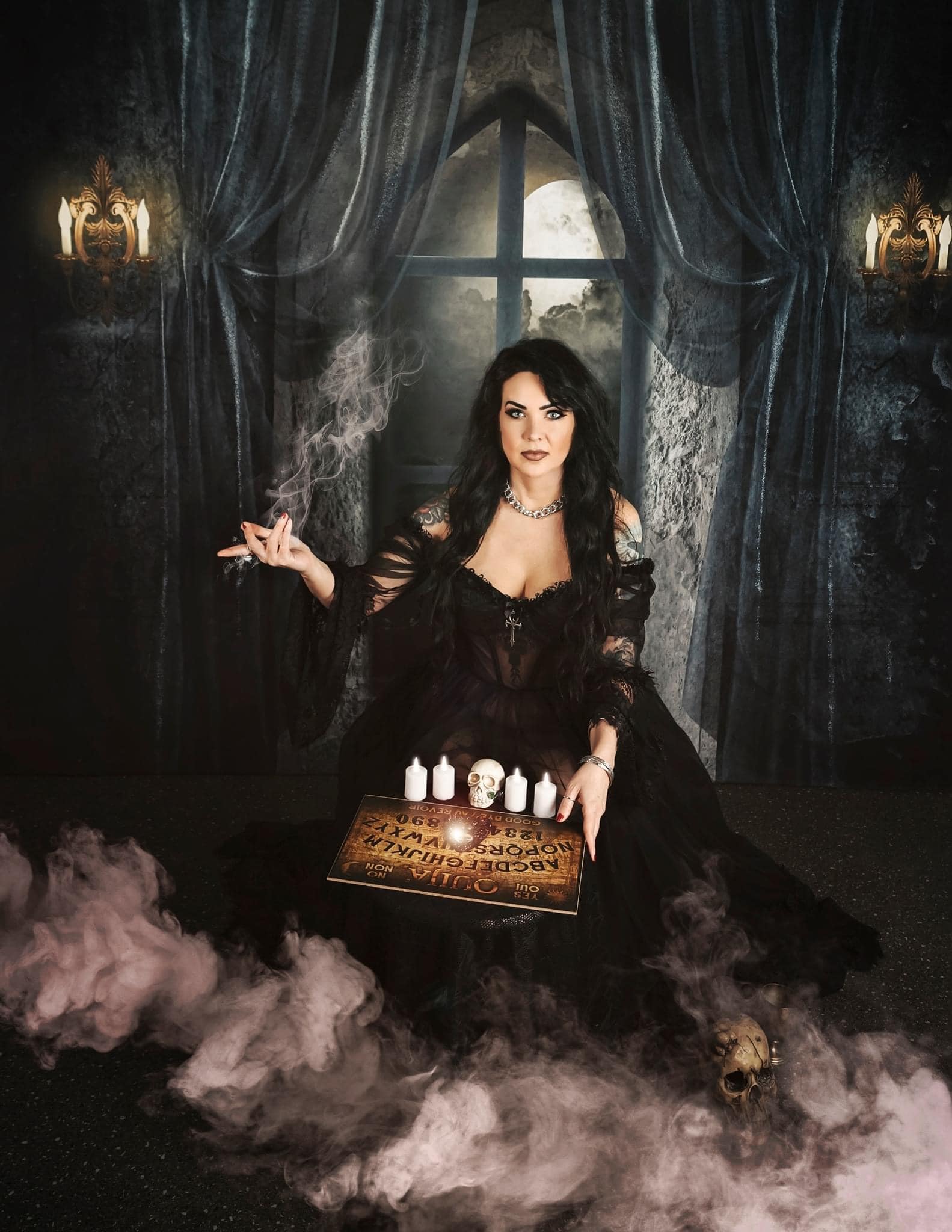 Kate Halloween Château Nuit Lune Nuage Toile de fond conçue par Uta Mueller Photographie - Kate Backdrop FR