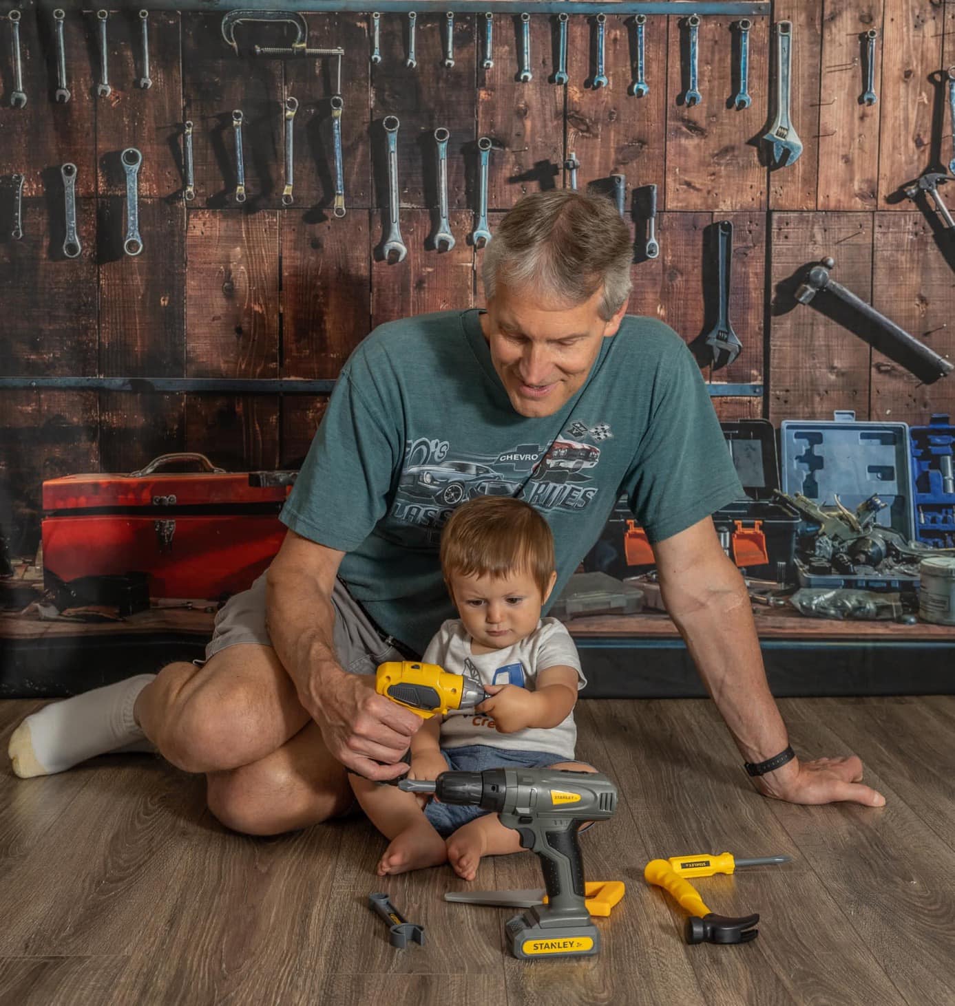 Kate Porte-outil Table Garage Bois Garçon Fête des pères Toile de fond pour la photographie - Kate Backdrop FR