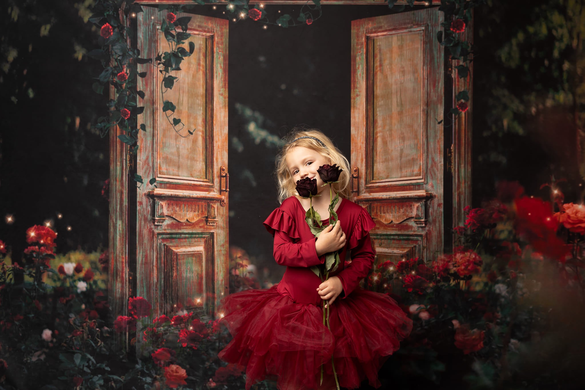 Kate Jardin de roses Nuit Saint-Valentin Porte Toile de fond pour la photographie - Kate Backdrop FR