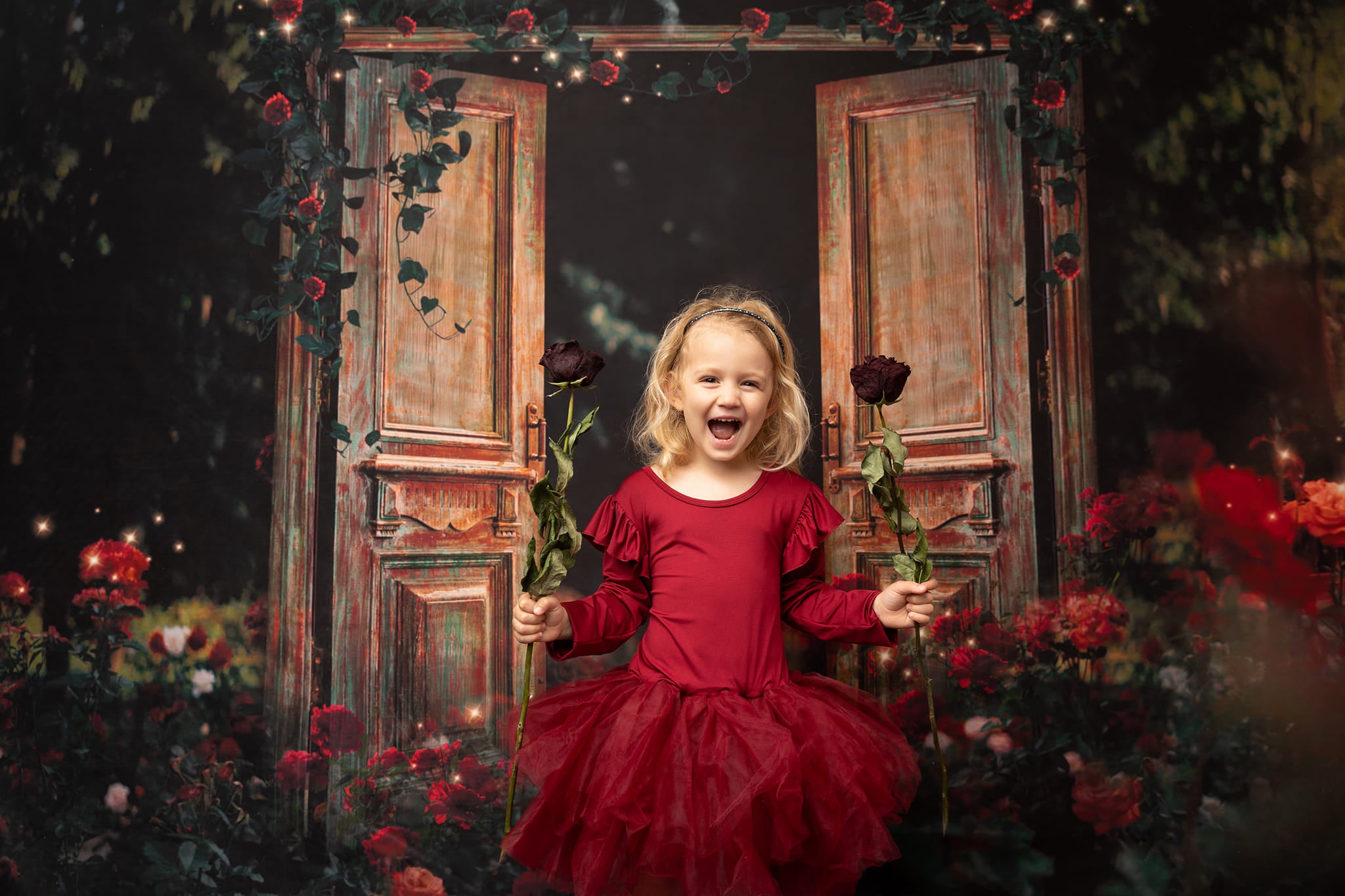 Kate Jardin de roses Nuit Saint-Valentin Porte Toile de fond pour la photographie - Kate Backdrop FR