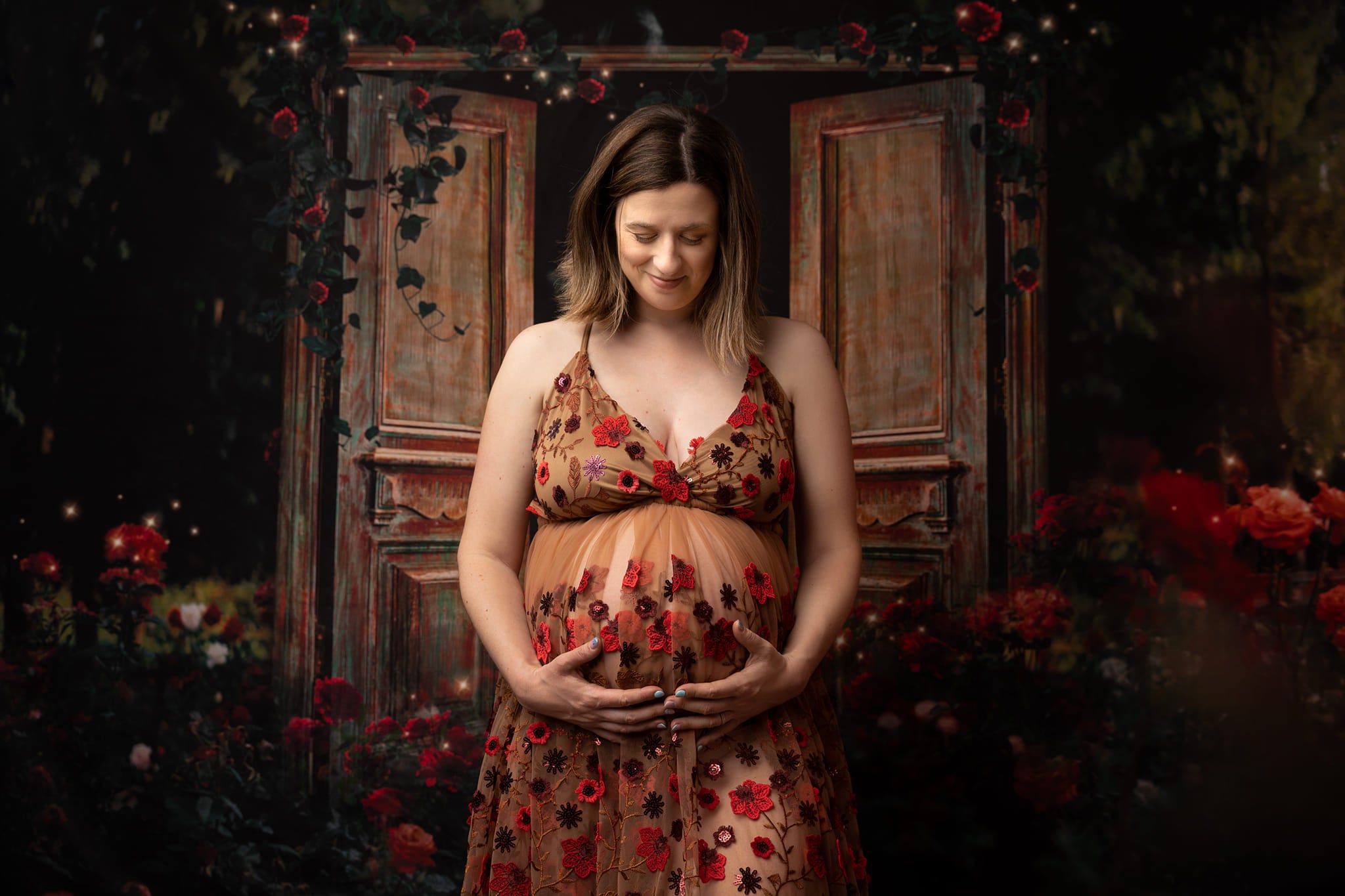 Kate Jardin de roses Nuit Saint-Valentin Porte Toile de fond pour la photographie - Kate Backdrop FR