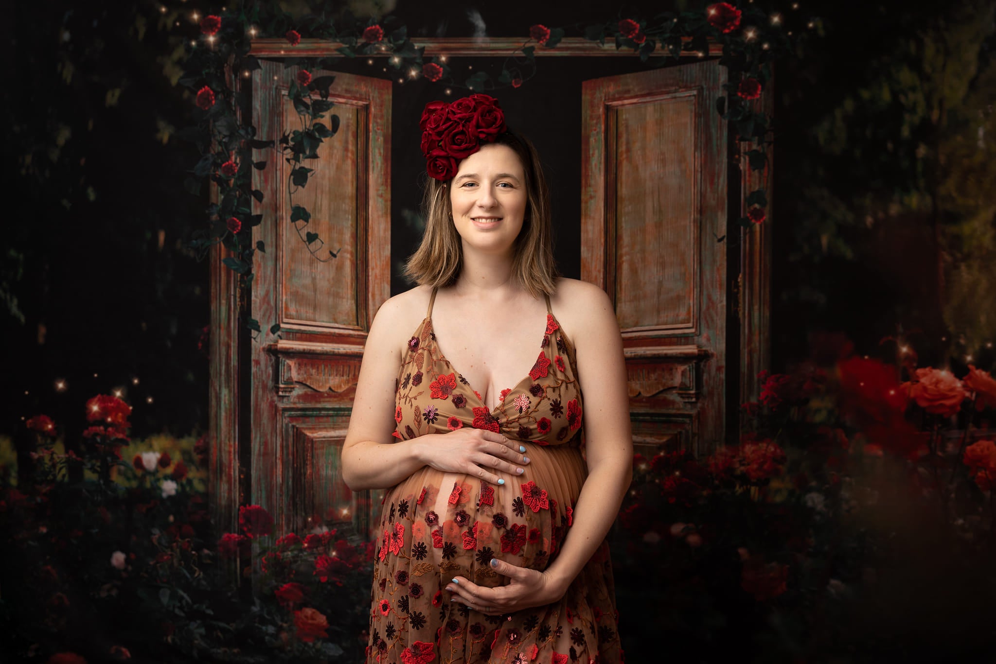Kate Jardin de roses Nuit Saint-Valentin Porte Toile de fond pour la photographie - Kate Backdrop FR