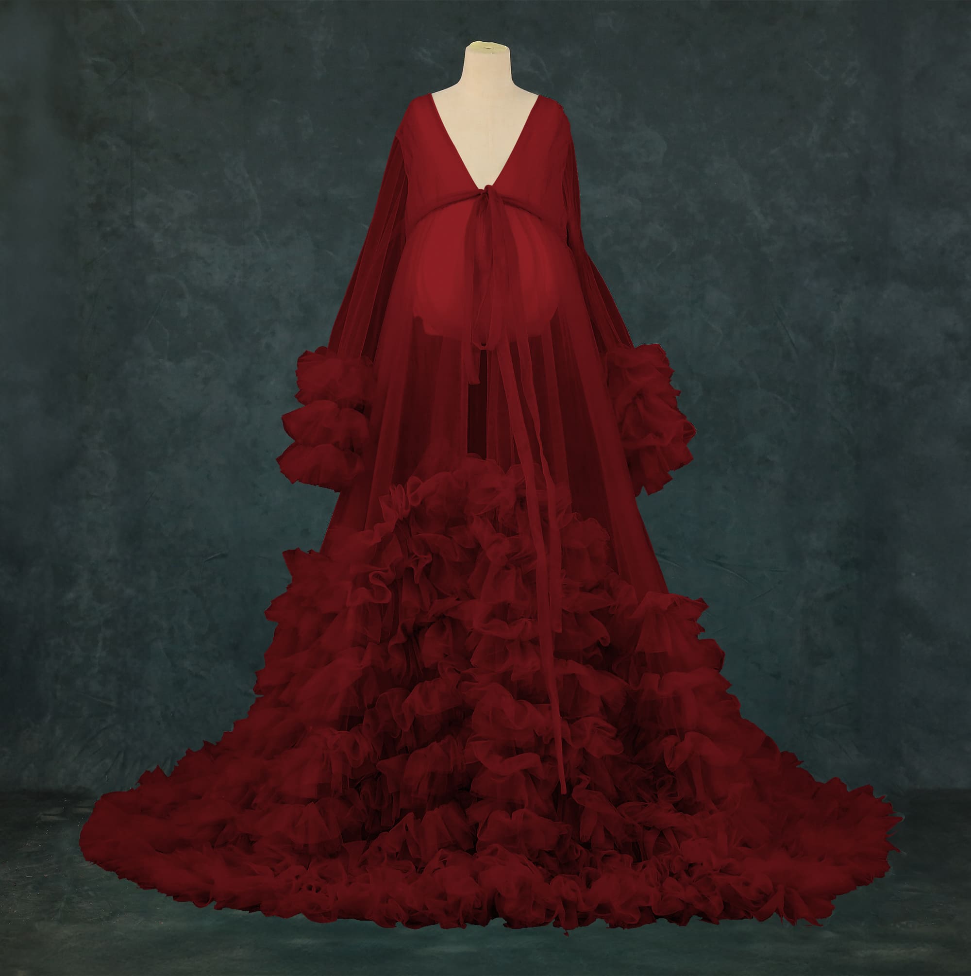 Kate Col en V Maille Manche mi-longue Longue Robe de Grossesse pour Séance Photo - Kate Backdrop FR