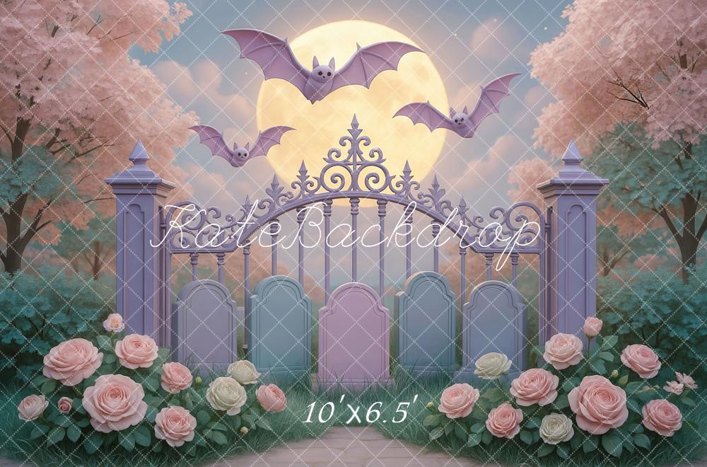 Kate Halloween Chauves-souris Jardin Lune Toile de fond conçue par Mini MakeBelieve - Kate Backdrop FR