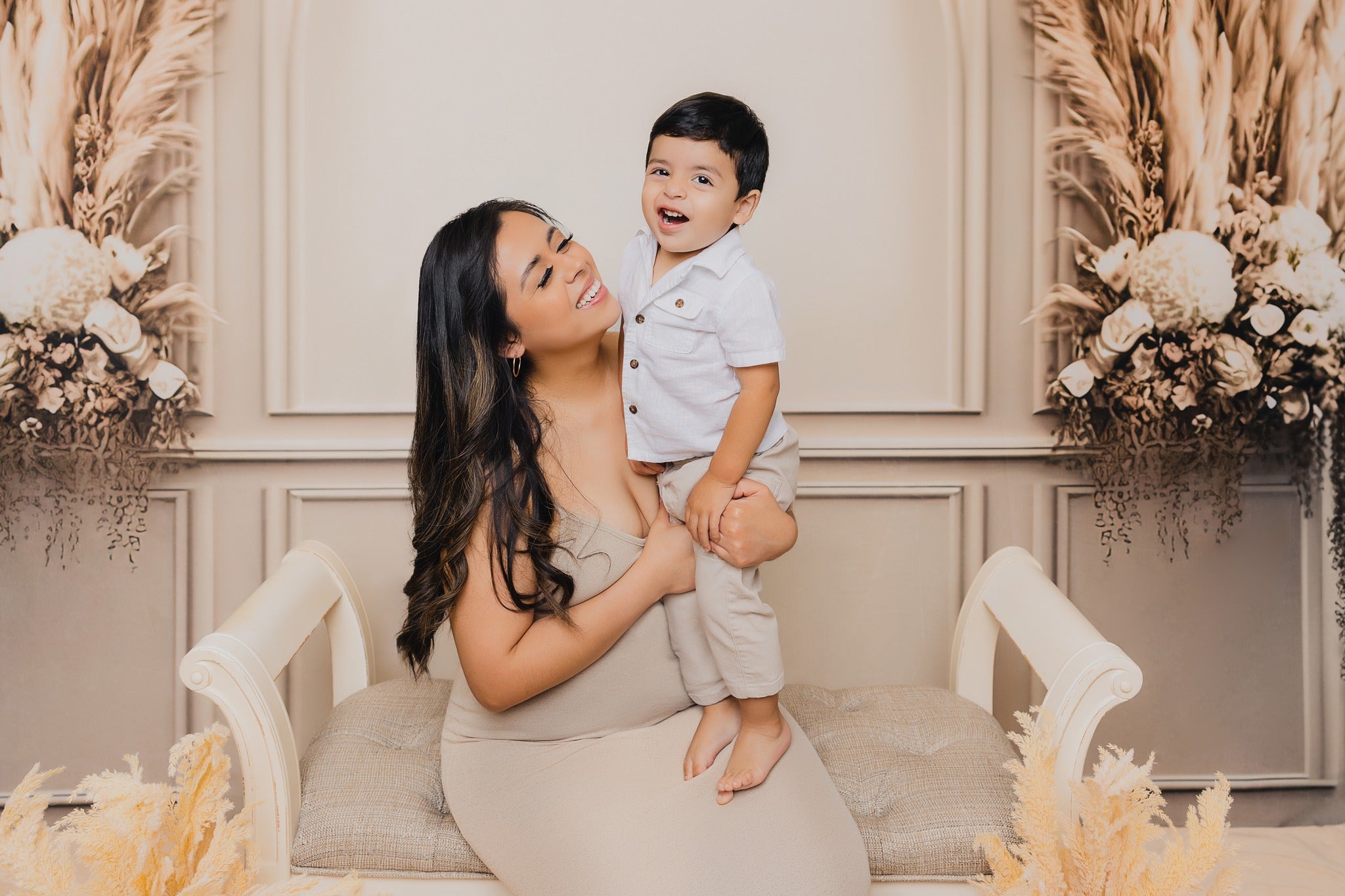 Kate Crème Bohème Mur Fleurs séchées Toile de fond conçue par Mini MakeBelieve - Kate Backdrop FR