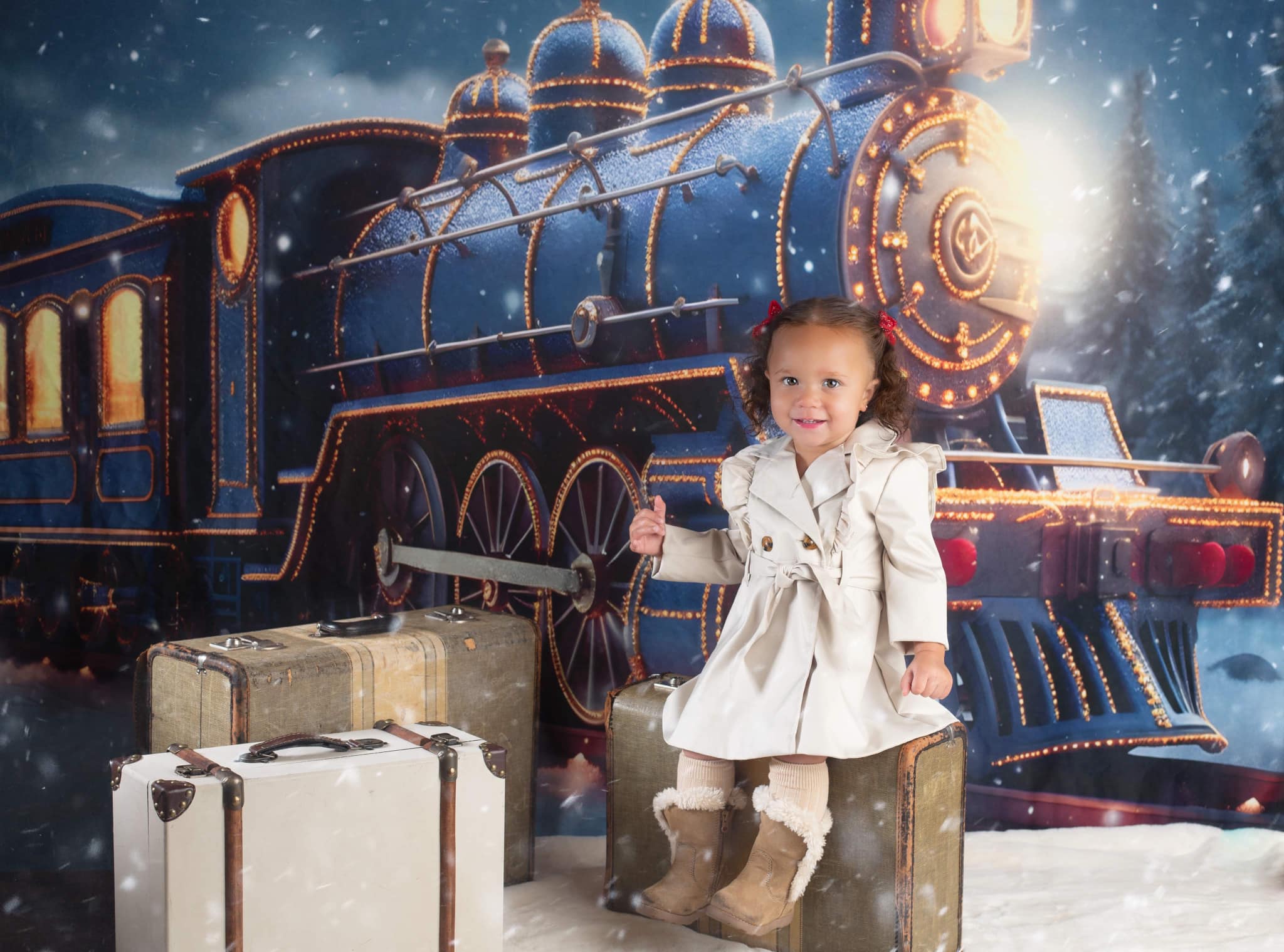 Kate Train Neige Nuit Hiver Toile de fond pour la photographie - Kate Backdrop FR