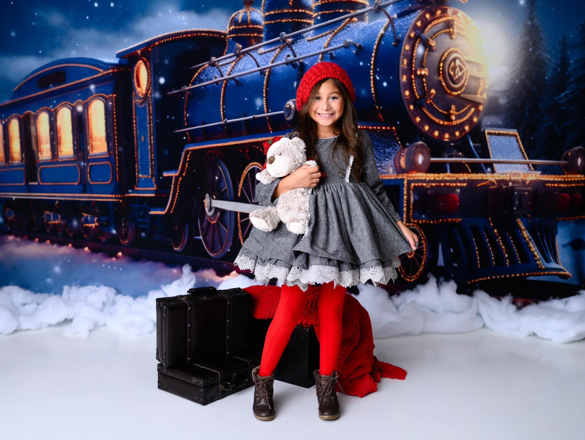Kate Train Neige Nuit Hiver Toile de fond pour la photographie - Kate Backdrop FR