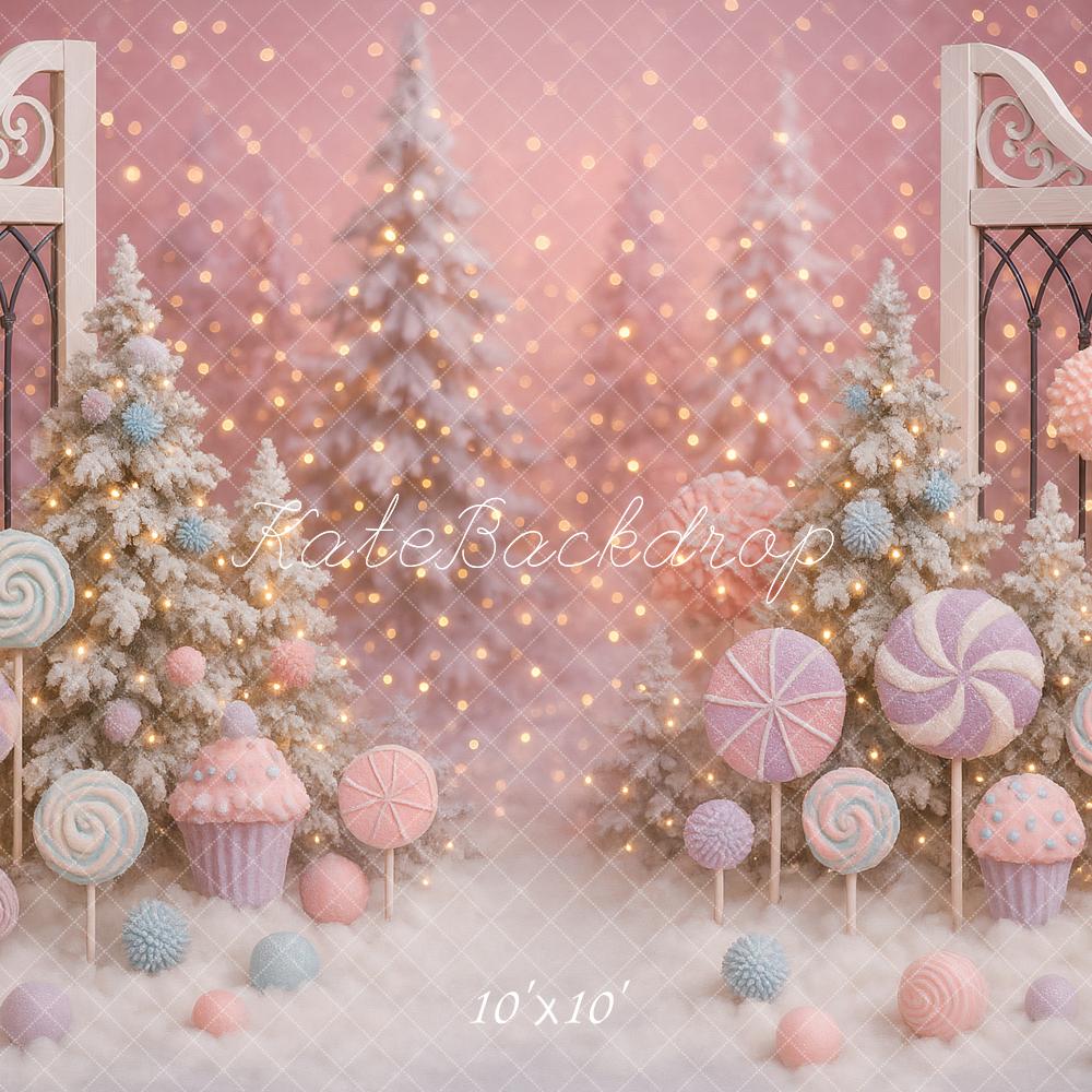Kate Noël Bonbons Neige Portail Rose Toile de fond conçue par Ashley Paul - Kate Backdrop FR