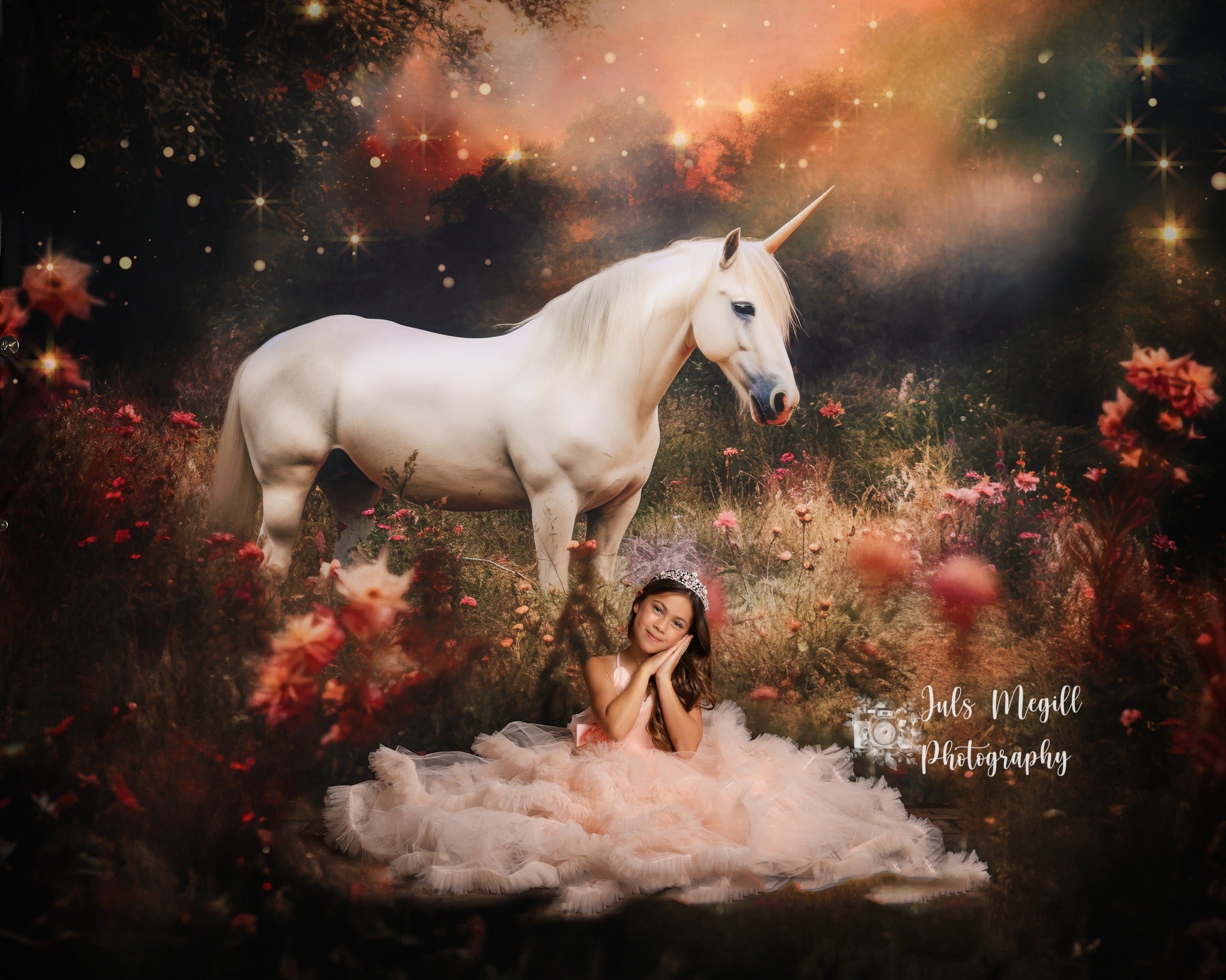 Kate Licorne magique Fleurs Toile de fond Conçu par Patty Robert - Kate Backdrop FR