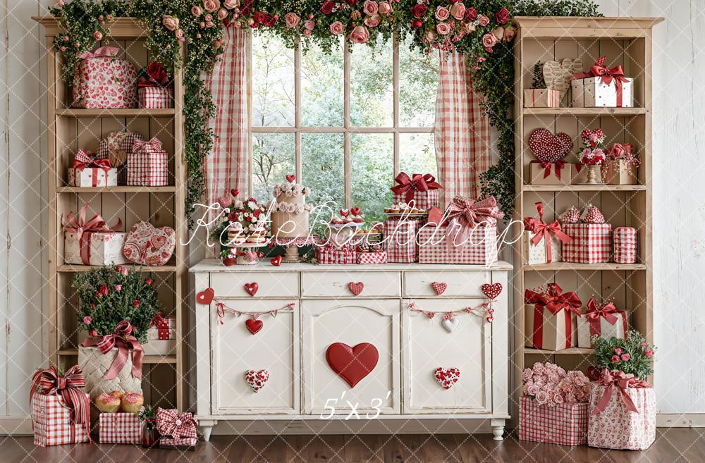 Kate Saint Valentin Cadeaux Fleurs Fenêtre Toile de fond conçue par Emetselch - Kate Backdrop FR