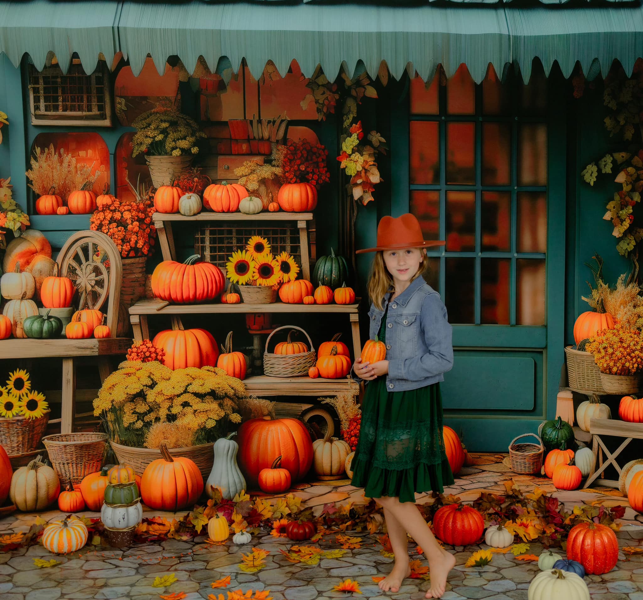 Kate Automne Citrouille Magasin bleu Toile de fond conçu par Emetselch - Kate Backdrop FR