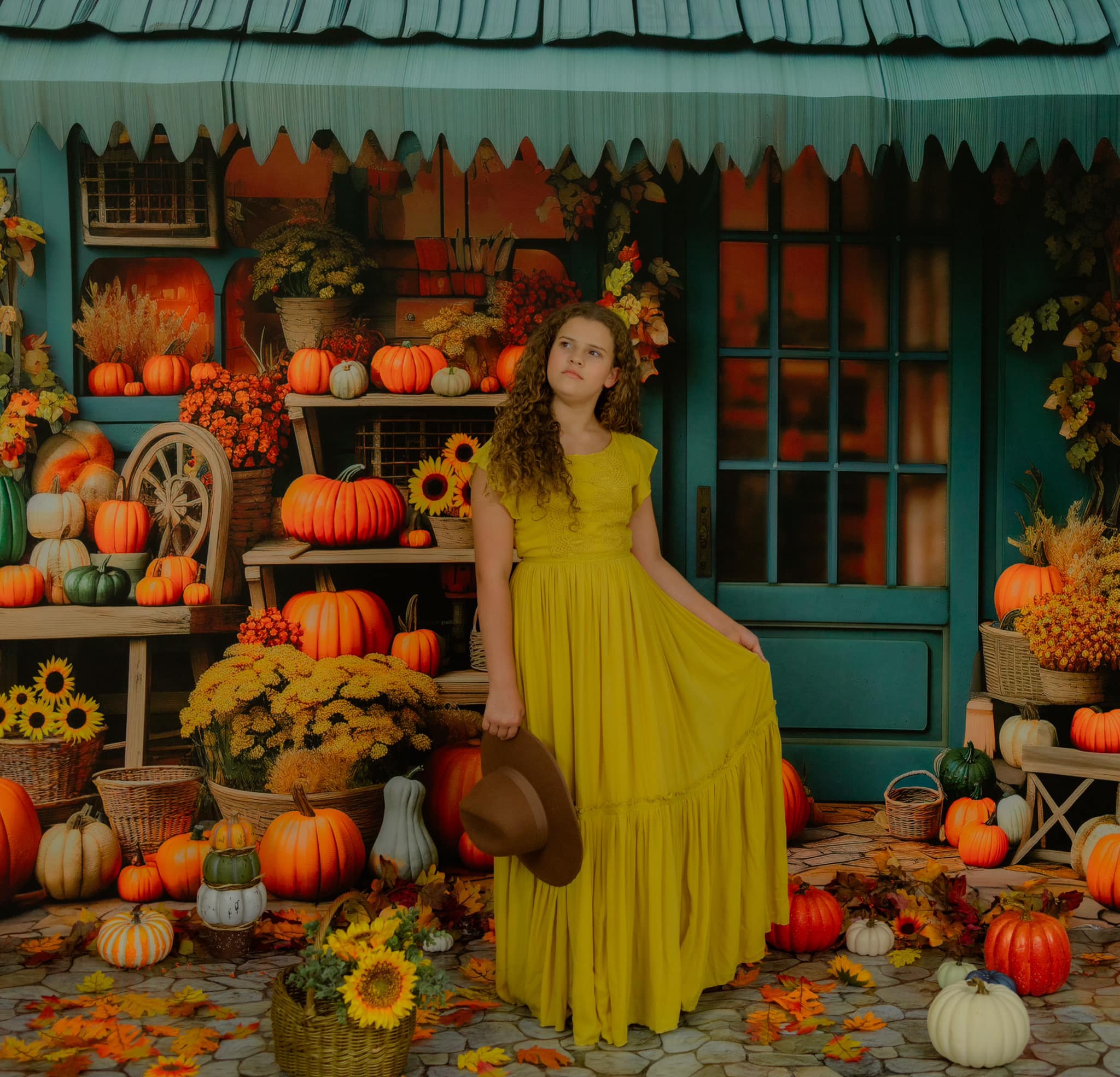 Kate Automne Citrouille Magasin bleu Toile de fond conçu par Emetselch - Kate Backdrop FR